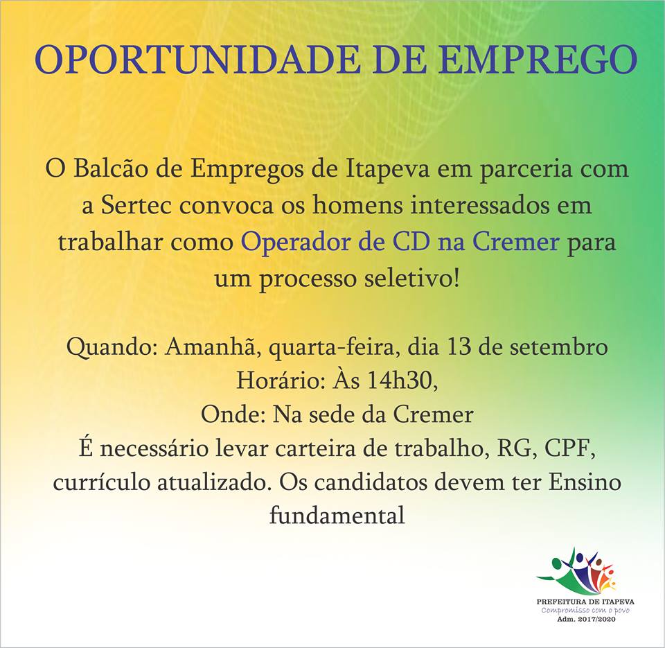 OPORTUNIDADE DE TRABALHO - 2017