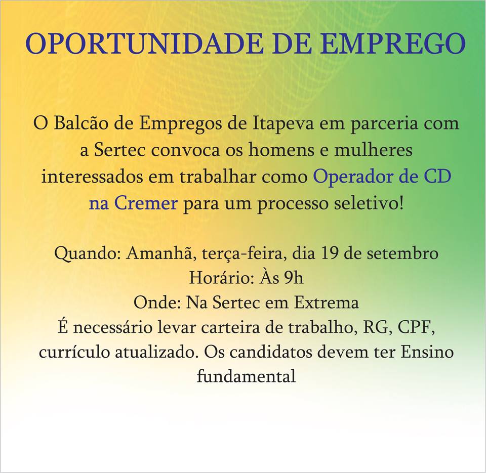 oportunidade de emprego CREMER II